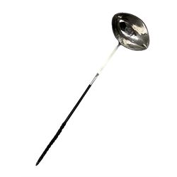Georgian silver punch ladle with oval bowl inset with a George II maundy threepence coin 1746 on twisted handle, Makers mark RC, possibly Richard Crossley