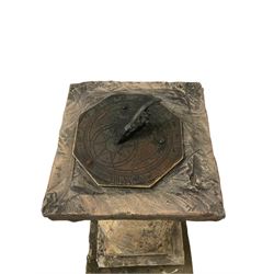 Composite stone sun dial, the dial on one column raised on a stepped base H96cm 