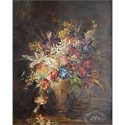 English School (20th century): Still Life of Flowers in a Vase, oil on board unsigned 74cm x 59cm