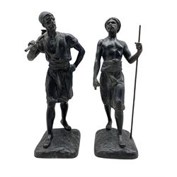 Pair of late 19th Century bronzed spelter figures, each depicting a bearded North African gentleman, each signed Debus H32cm max
