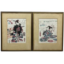 Utagawa Kunisada (Toyokuni III) (Japanese 1786-1865): 'Tokonatsu' 'Suetsumuhana' 'Suma' 'Hatsune' 'Akashi' and other Female Beauties, set ten mid-19th century ukiyo-e woodblock prints from an untitled series of Genji pictures signed with seal 23cm x 18cm together with two others similar (12)