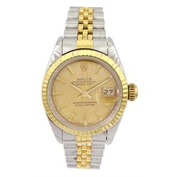 Rolex Oyster Perpetual Datejust ladies gold and stainless steel automatic wristwatch, Ref. 69173, serial No. E165273, on Rolex Jubilee bracelet, boxed with additional links and guarantee paper dated 1991