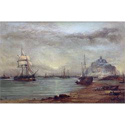 English School (19th century): 'St Michael's Mount' Cornwall, oil on canvas indistinctly signed and titled 20cm x 30cm 