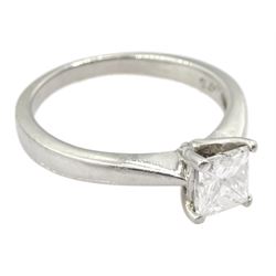 Platinum single stone princess cut diamond ring, hallmarked, diamond 0.75 carat