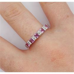 9ct white gold princess cut pink sapphire and diamond ring, hallmarked