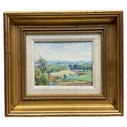 Howard Barron (British 1900-1991): View Across the Hills, oil on board unsigned, inscribed verso 10cm x 13cm 