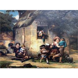 After Robert Gavin (Scottish 1827-1883): 'Fooling Around', 20th century oil on canvas indistinctly signed, housed in ornate gilt frame 59cm x 79cm