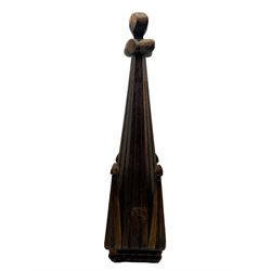 Oak part baptismal font cover, with reeded carving and finial H76cm