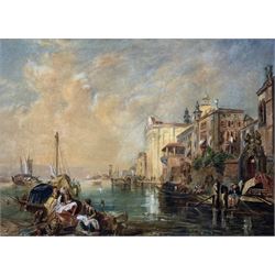 Follower of James Holland (British 1799-1870): Venetian Grand Canal with Figures, watercolour unsigned 46cm x 63cm 