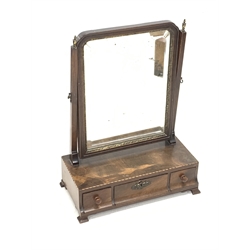George III walnut toilet mirror, rectangular bevelled plate with gilt slip in moulded surround above a strung three drawer base, H