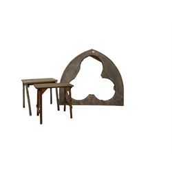 Wooden garden arch mould (W119cm, H100cm) together with two small rectangular tables (H48cm)