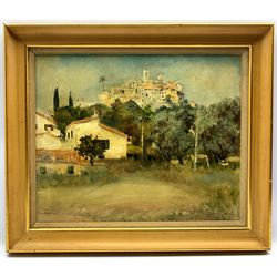 Austen Hayes (British Contemporary): 'The Village of Biot Overlooking Antibes' South of France scene, oil on canvas signed and dated 1970, titled verso 44cm x 55cm