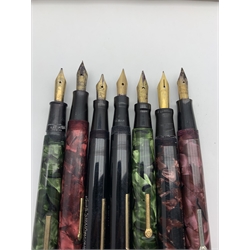 Conway Stewart 85L fountain pen with 14ct gold nib, two Conway Stewart 75 pens with 14 ct gold nibs, another Conway Stewart 84 pen and three other vintage fountain pens 