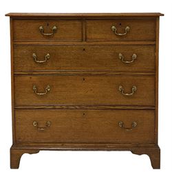 19th century oak chest of drawers, the rectangular top with moulded edge over two short and three long graduated drawers, raised on bracket supports 