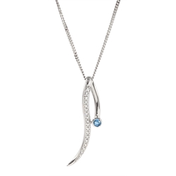 White gold blue topaz pendant stamped 18K, on white gold chain necklace hallmarked 18ct,  retailed by Jill Freeman, in original box