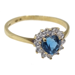 9ct gold blue stone heart shaped ring, hallmarked
