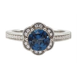 Silver London blue topaz and cubic zirconia ring, stamped 925