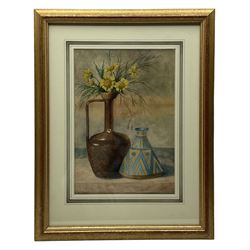 English school (late 19th century): Still Life of Flowers in a Jug, watercolour indistinctly signed and dated verso 23 x 33cm.