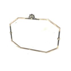 Early 20th century metal framed octagonal wall mirror, with shell pediment and bevelled plate 78cm x 57cm