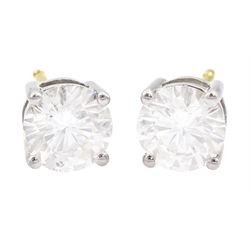Pair of 18ct white and yellow gold round brilliant cut diamond stud earrings, total diamond weight approx 2.05 carat 