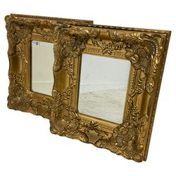 Pair rectangular ornate gilt mirrors, the frame decorated with shell and foliate cartouches, plain mirror plate