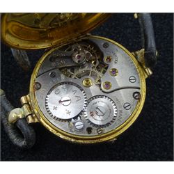 Two early 20th century 9ct gold manual wind wristwatches, both hallmarked, one on a leather strap 