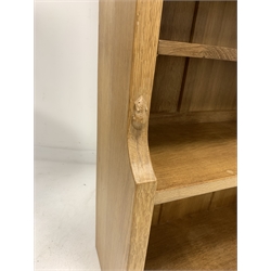 'Mouseman' Yorkshire oak open bookcase, with four fixed and one adjustable shelf, carved with mouse signature, W84cm, H183cm, D34cm