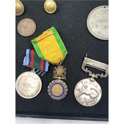 George VI India General Service medal with North West Frontier 1936-7 bar to RFM Narbahadur Thapa 1650  1-2 Gurkha Rifles, WWI Royal Engineers enamel brooch, Louis- Napoleon valeur et discipline medal 1870, military buttons etc etc