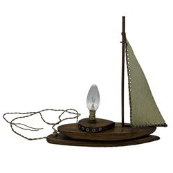 Art Deco oak table lamp modelled as a sailing boat, H31cm 