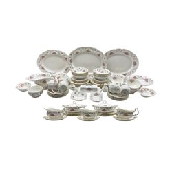 Royal Albert 'Tranquillity Rose' pattern part dinner service comprising eight dinner plates, ten side plates, eight dessert bowls, sauce boats, serving platters and other items (83)
