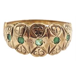 9ct gold five stone emerald ring, hallmarked