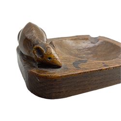 Mouseman - oak ashtray, canted rectangular form carved with mouse signature, by Robert Thompson of Kilburn, L10cm