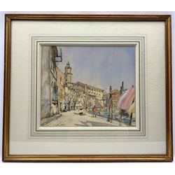 Patrick Hall (British 1906-1992): A Street in Venice, watercolour and charcoal heightened with gouache signed 30cm x 36cm
