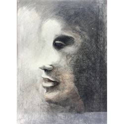 French School (Contemporary): 'Revelation' charcoal drawing of a face with an introspective gaze unsigned, titled verso 52cm x 38cm