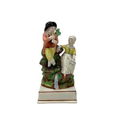 19th century Staffordshire Pearlware figures depicting a pair of musicians, another pearlware figure representing Autumn, Sitzendorf porcelain figure, Delft vase of octagonal form H31cm and two other figures (6)