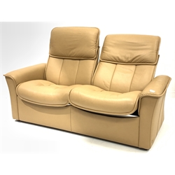 Stressless two seat sofa reclining sofa, upholstered in tan leather, W162cm
