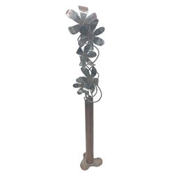 Large freestanding steel sculpture of a vase and flowers, H154cm 