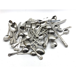  Quantity of stainless steel Kings pattern cutlery comprising eight table knives and forks, eight soup spoons, eight dessert spoons, six tea spoons, pair of table spoons and various other items (57)  