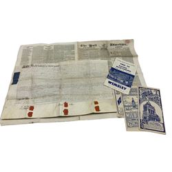 Indenture dating from 1796 together with Hull Palace flyers, Blackpool v Bolton Wanderers 1953 football programme and The Hull Advertiser, 1822 (6)