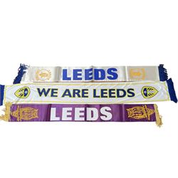 Leeds United football club - thirty-five club scarves including Champions 1992, Mark Viduka, South Park, Simpsons, Football League Champions 2019/20 etc