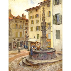 Joseph Yelverton Dawbarn (British 1856-1943): La Fontaine des Tables 'Le-Puy-en-Velay', oil on panel signed, titled and dated '96, faintly inscribed verso 34cm x 25cm