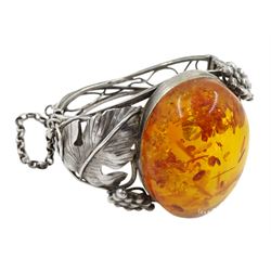 Silver Baltic amber bangle, stamped 925