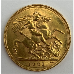 King George V 1931 gold full sovereign, Pretoria mint
