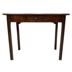 George III mahogany side table, rectangular shaped top, banded frieze fitted with single drawer, raised on chamfered supports