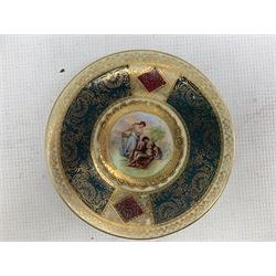 Vienna style cabinet cup and saucer decorated with panels of classical scenes with floral gilt detailing together with Royal Crown Derby Imari cabinet cup and saucer and miniature teapot (3)