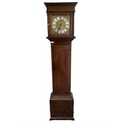 Late 18th century country made oak 30 hour longcase clock, the brass 10