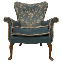 Early 20th century Queen Anne design upholstered wingback armchair 