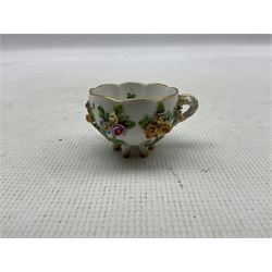 Meissen cabinet cup crusted with flowers, Crown Derby coffee set together with other china including Limoges, Royal Worcester etc in three boxes