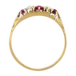 Edwardian 18ct gold five stone ruby and diamond ring, Chester 1902