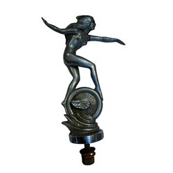 1930s cast metal mascot 'Speed Nymph' after Louis Lejeune, stamped LL to base H18cm